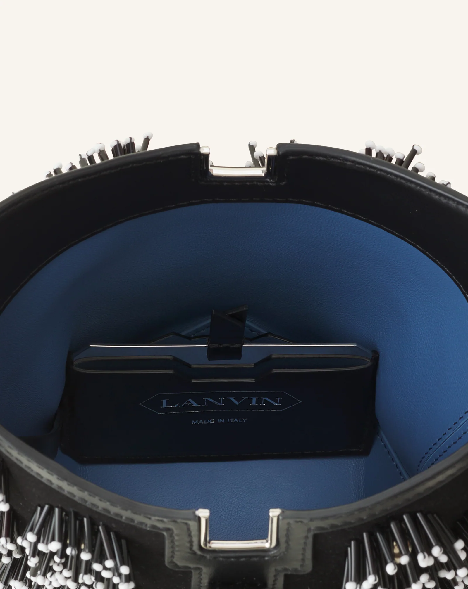 CATCH BY LANVIN EMBROIDERED LEATHER BUCKET BAG - Image 9