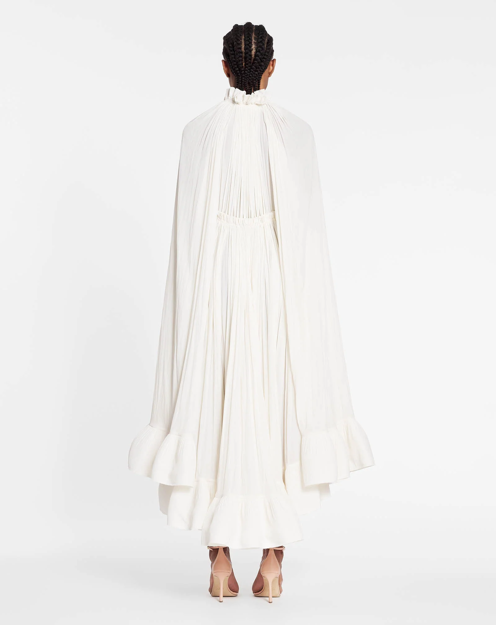 LONG CHARMEUSE RUFFLE DRESS - Image 4