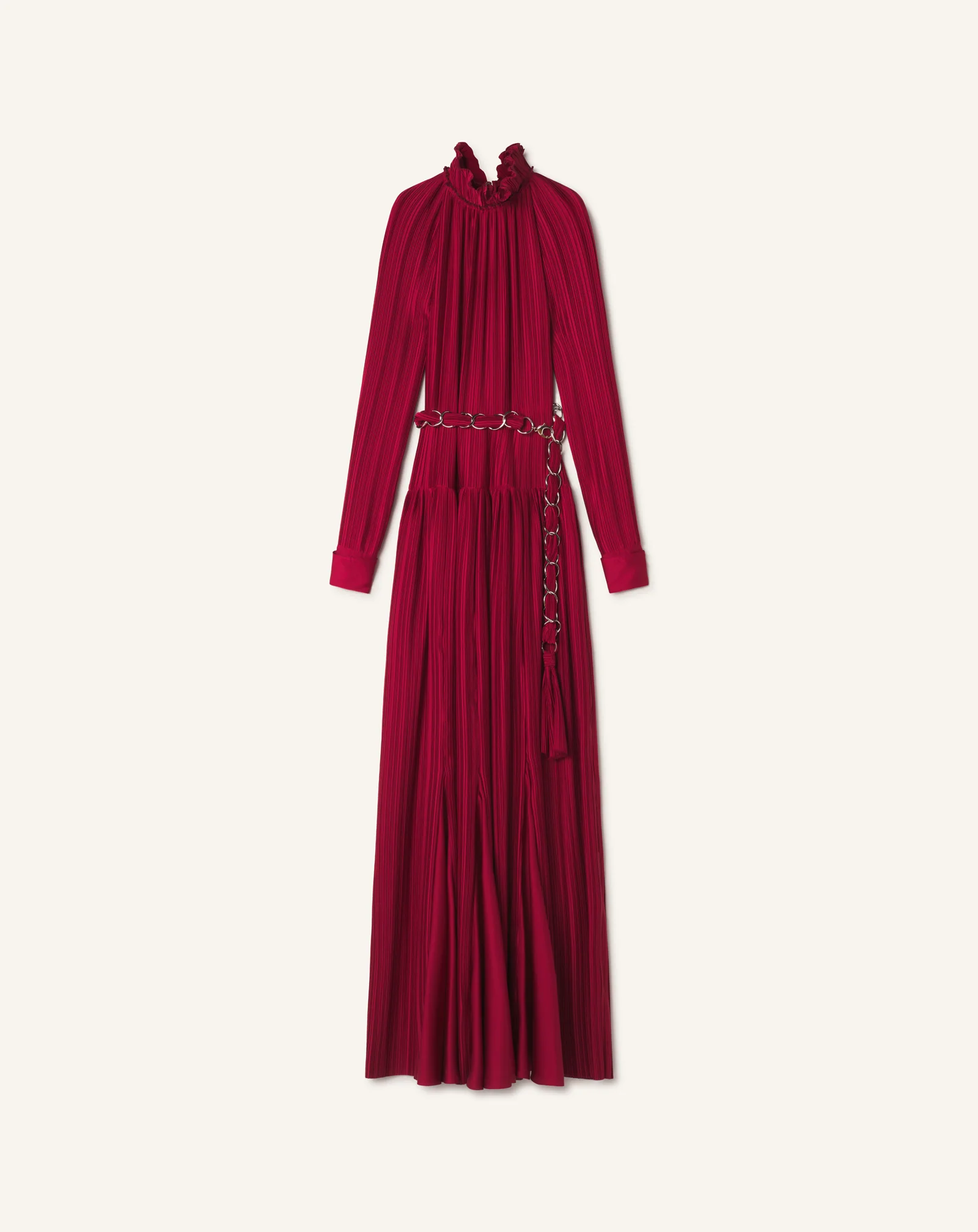 LONG PLEATED CHARMEUSE DRESS