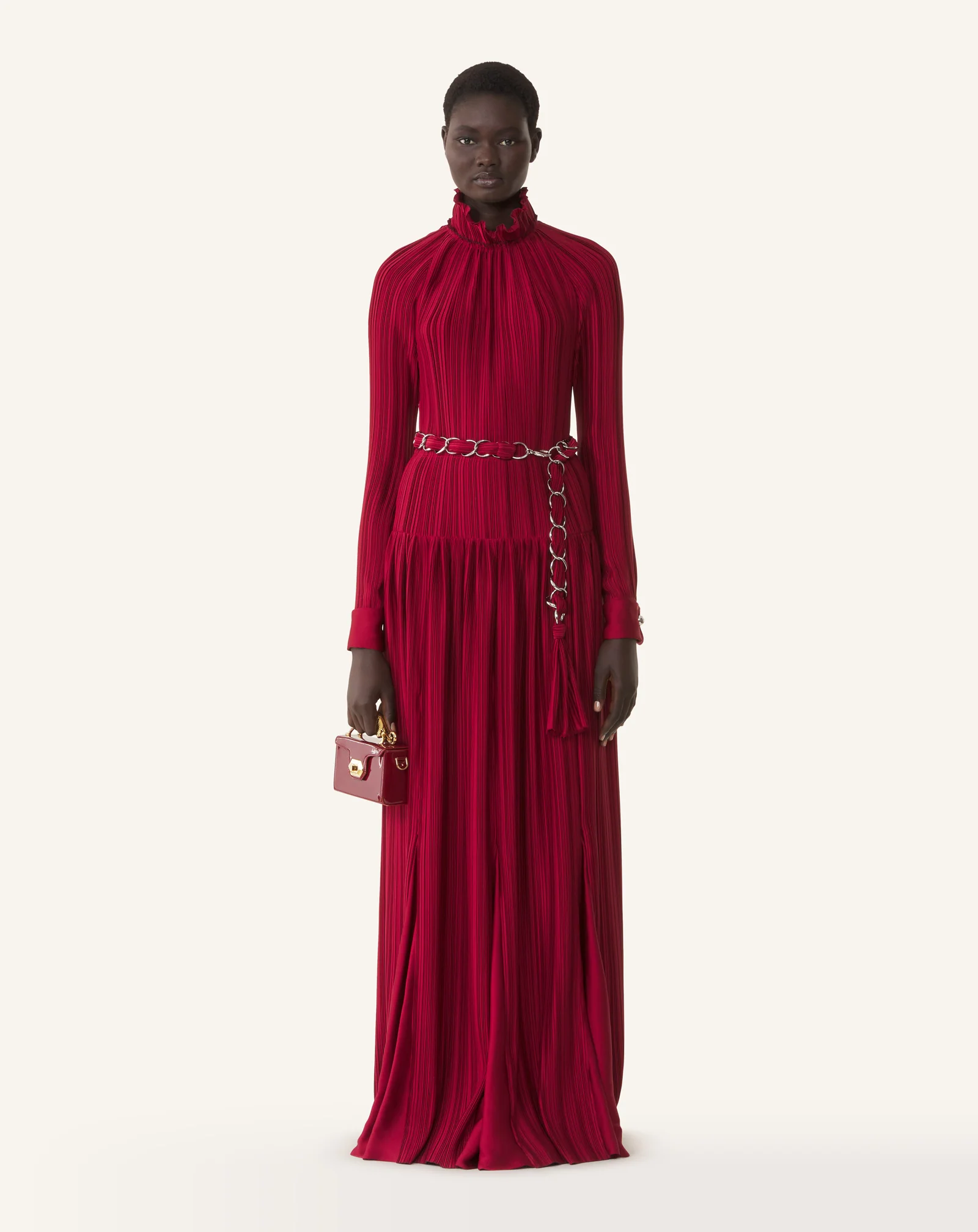 LONG PLEATED CHARMEUSE DRESS - Image 2