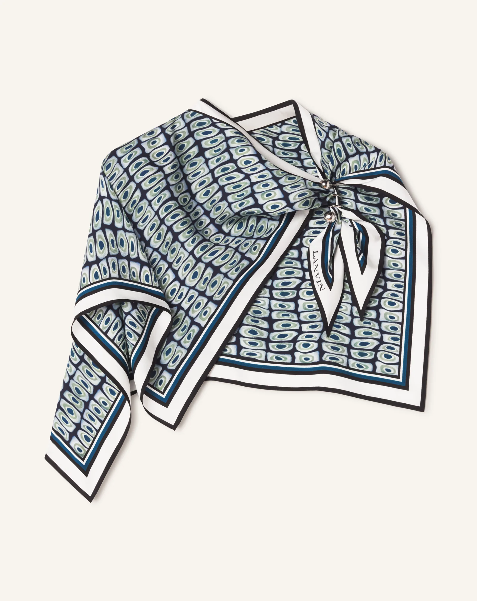 MURANO PRINT SILK SCARF WITH JEWELRY FASTENER