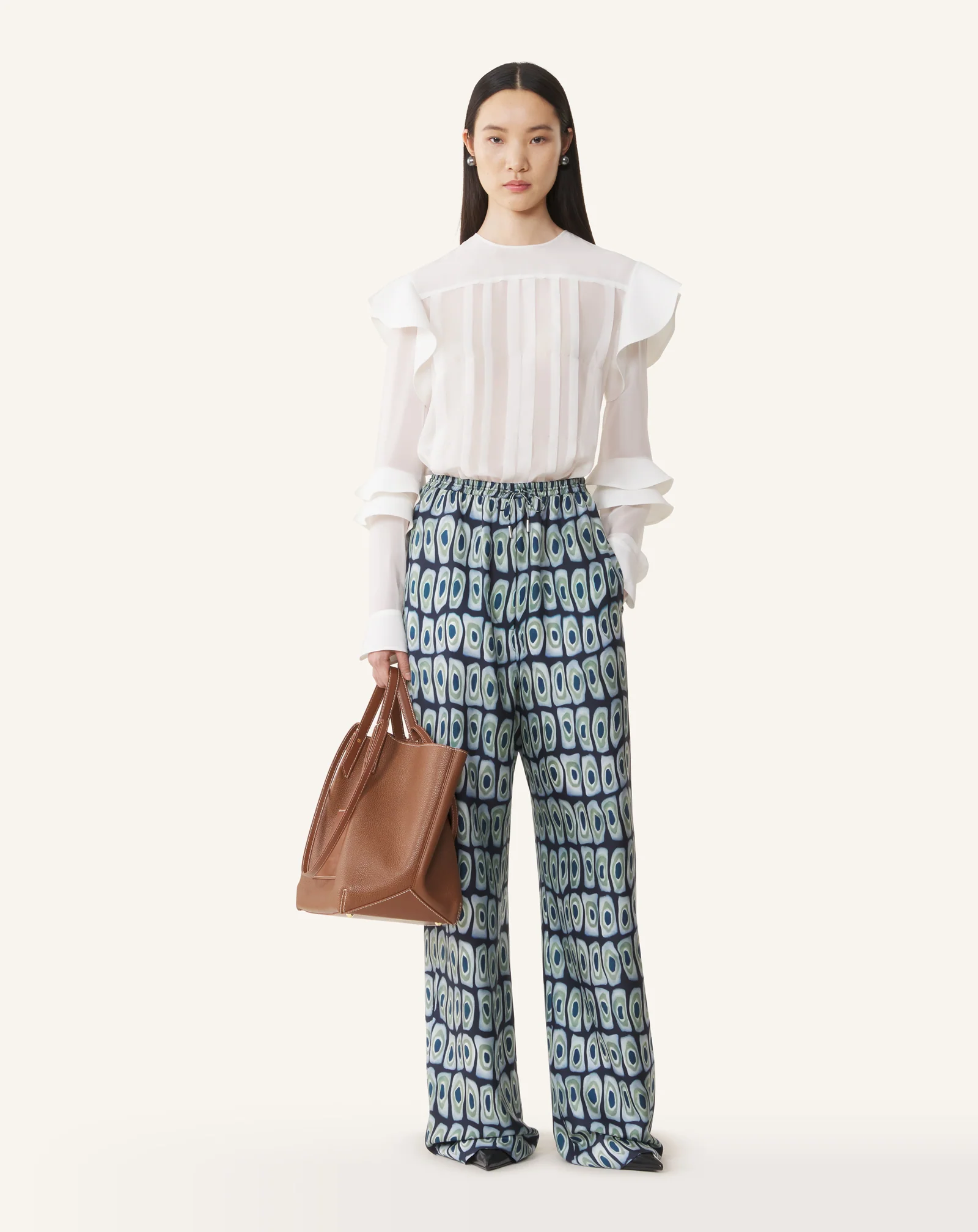 PRINTED WIDE-LEG SILK PANTS - Image 2