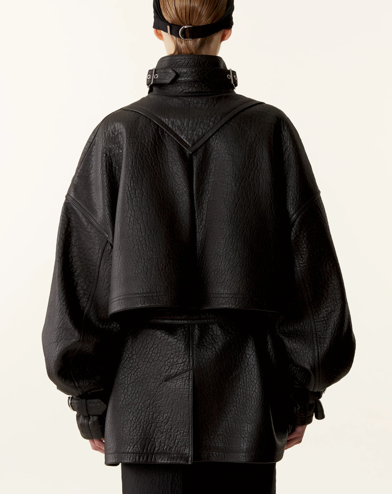 STAND COLLAR LEATHER JACKET - Image 6