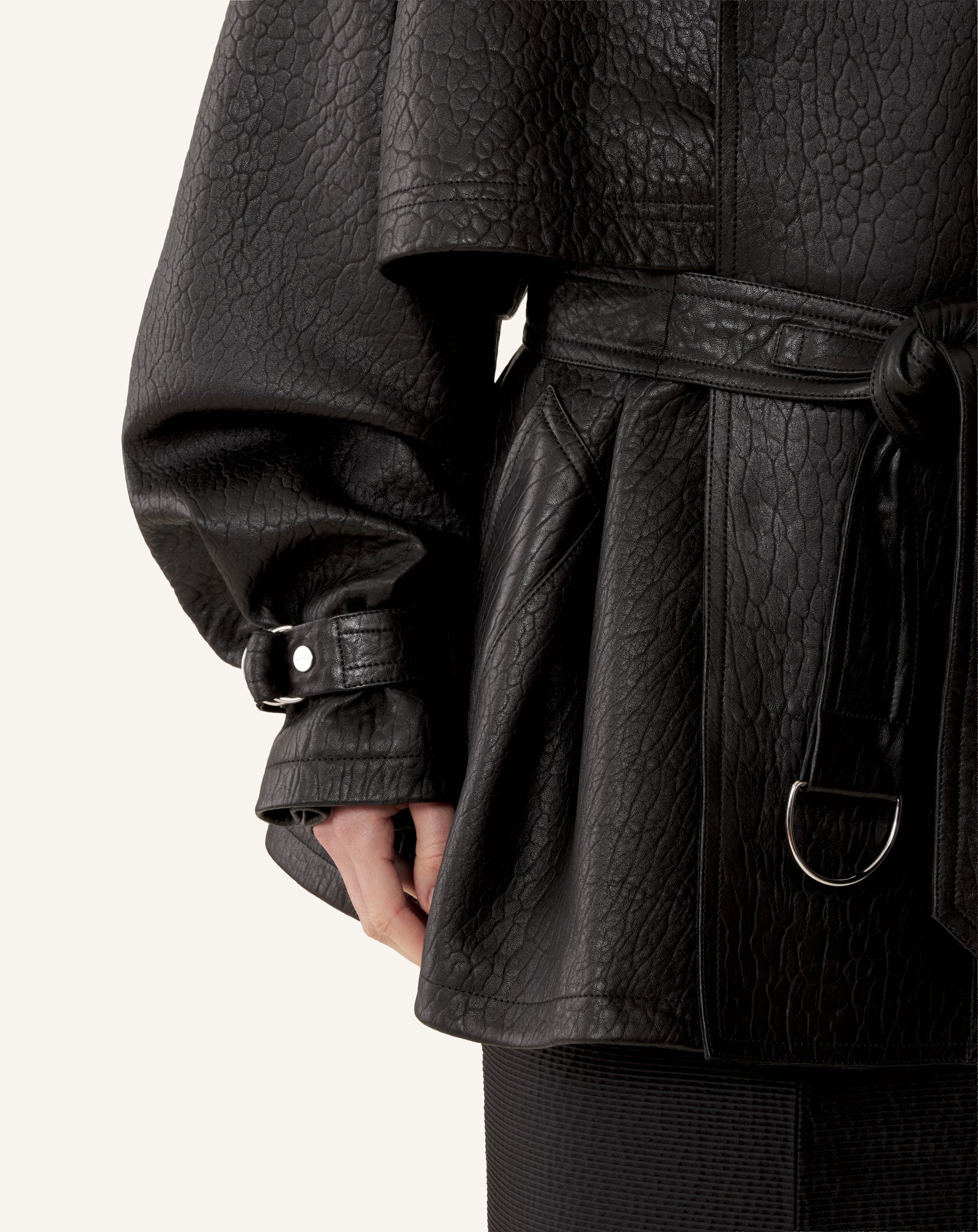 STAND COLLAR LEATHER JACKET - Image 8