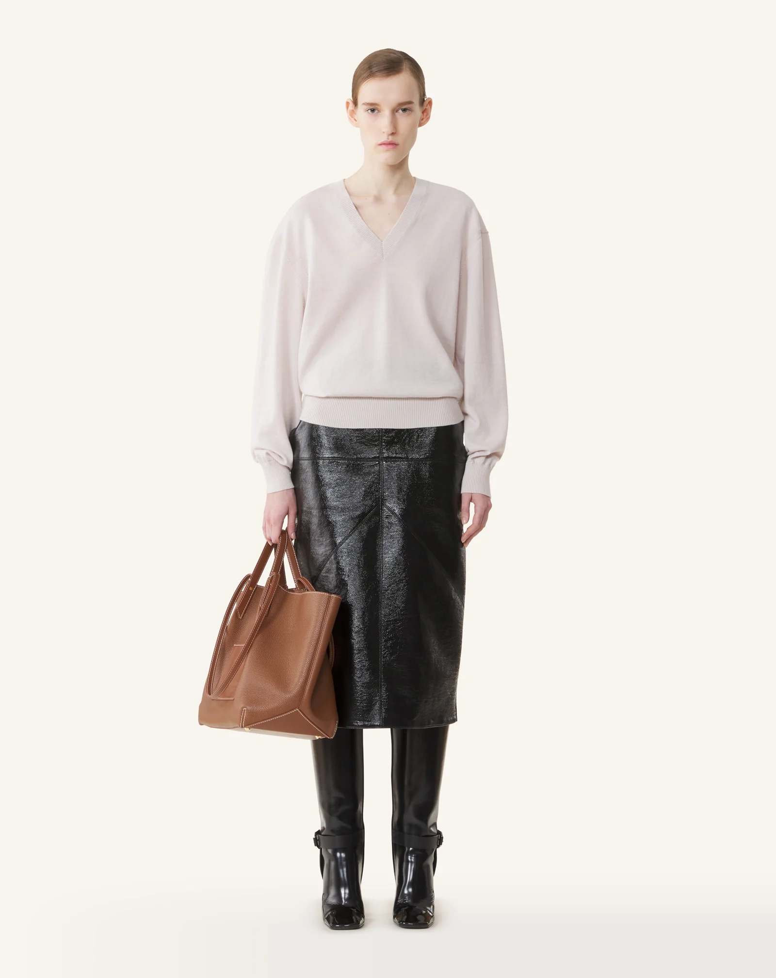 V-NECK MERINO SWEATER WITH GROSGRAIN DETAIL - Image 2